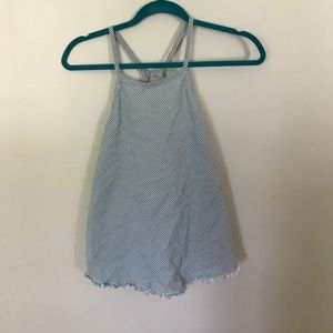 High neck blue striped tank top